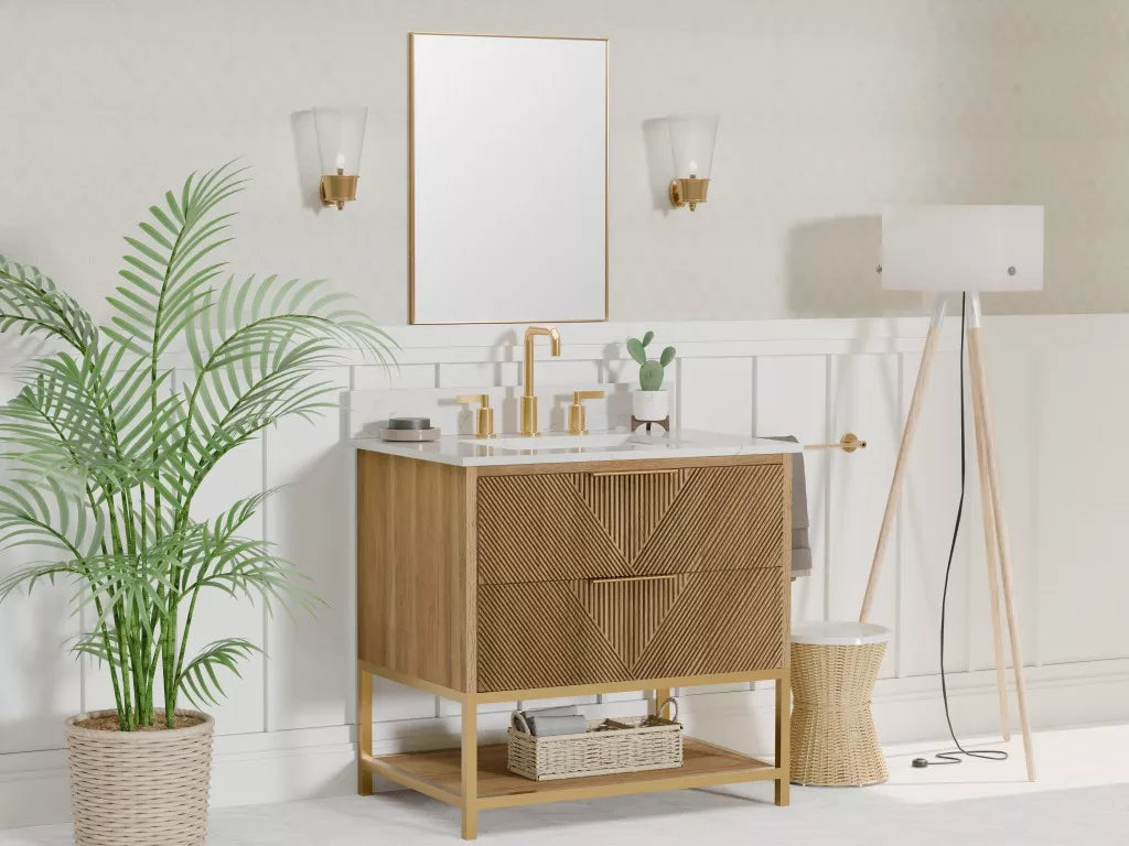 Elmstead 30" Freestanding Bathroom Vanity with Pure White Quartz Top and Vitreous China Undermount Sink