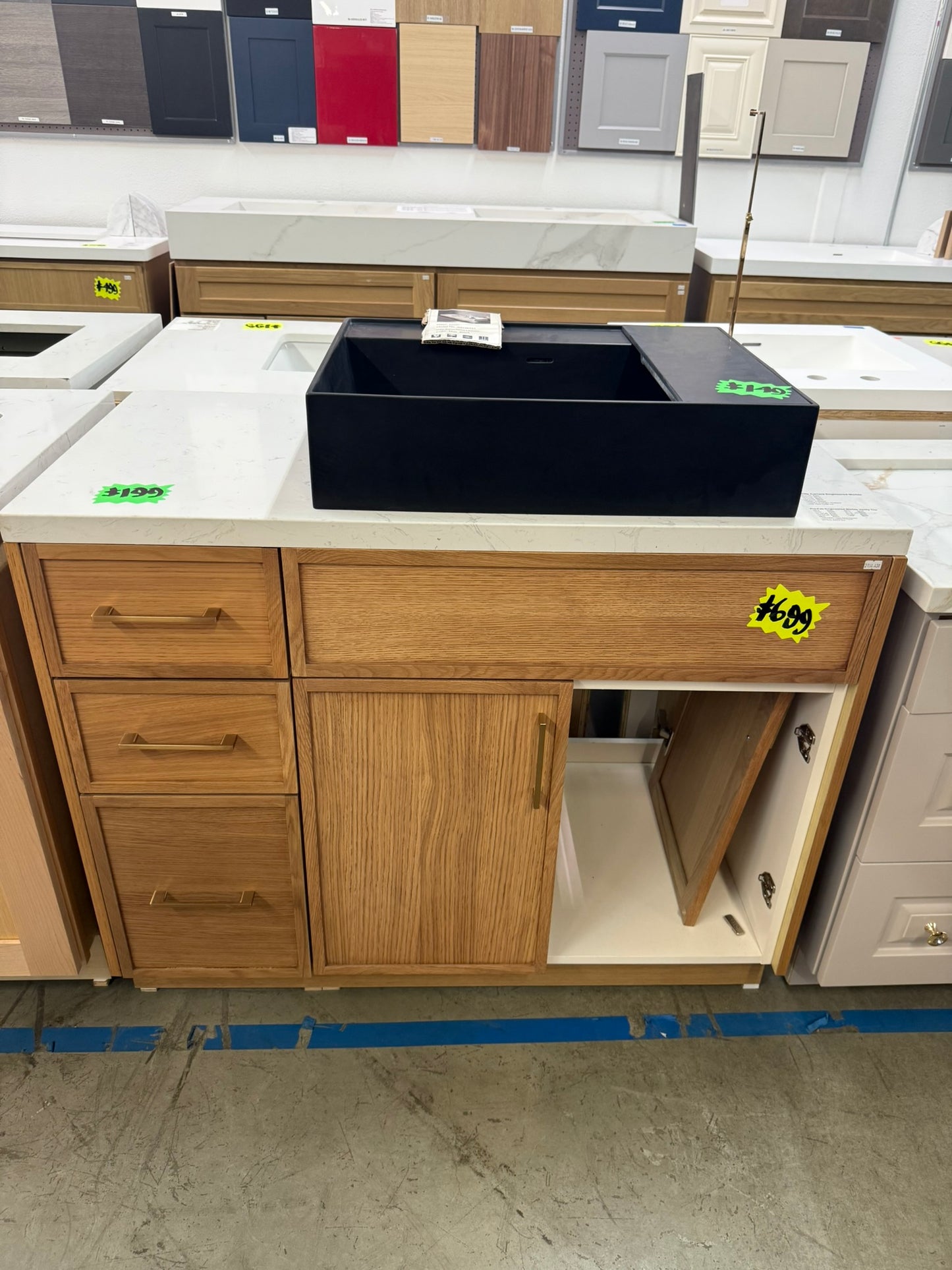 [CLEARANCE] 42" PK Shady Slim Oak Frameless Shaker Vanity with 3 Drawers [BASE ONLY]