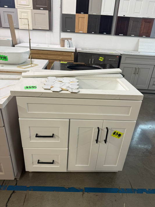 [CLEARANCE] 36" Cream White Shaker Vanity with 2 Drawers [BASE ONLY]
