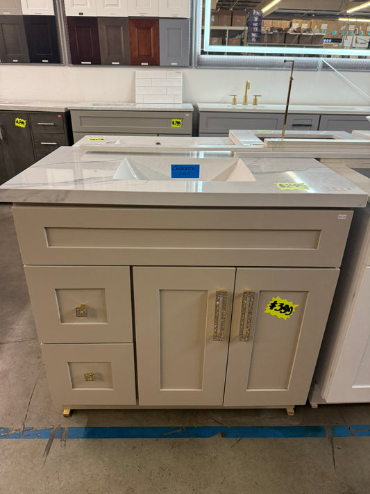 [CLEARANCE] 36" GC Taupe Shaker Vanity with 2 Drawers [BASE ONLY]