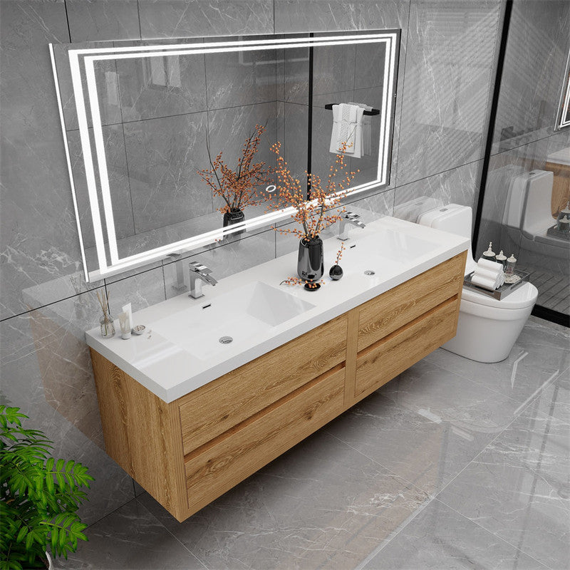 Louis 72" Wall Mounted Bathroom Vanity with Acrylic Integrated Sink Top