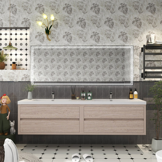 Louis 84" Wall Mounted Bathroom Vanity with Reinforced Acrylic Integrated Sink Top