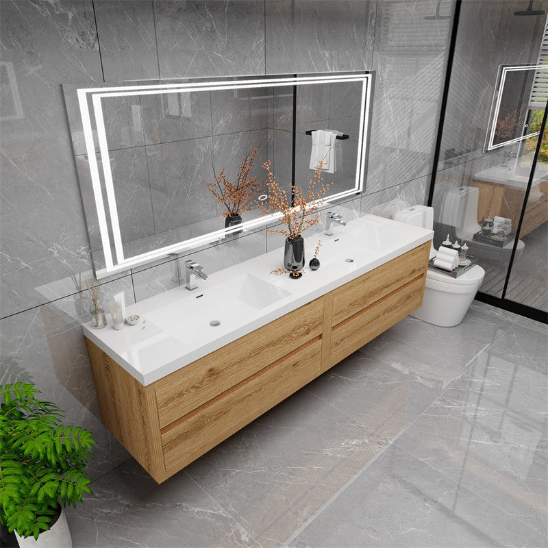 Louis 84" Wall Mounted Bathroom Vanity with Acrylic Integrated Sink Top