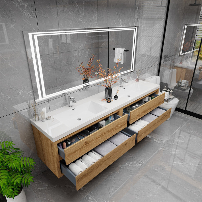 Louis 84" Wall Mounted Bathroom Vanity with Acrylic Integrated Sink Top