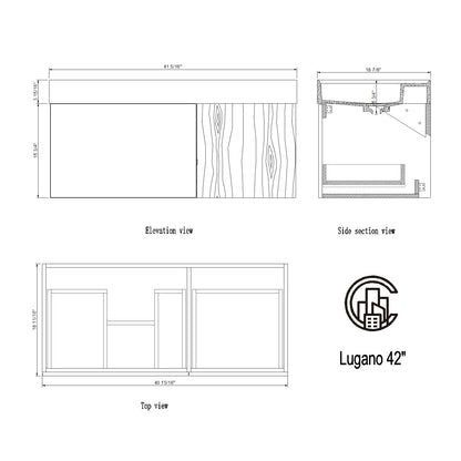 Lugano 42" Wall Mounted Bathroom Vanity with Acrylic Integrated Sink Top