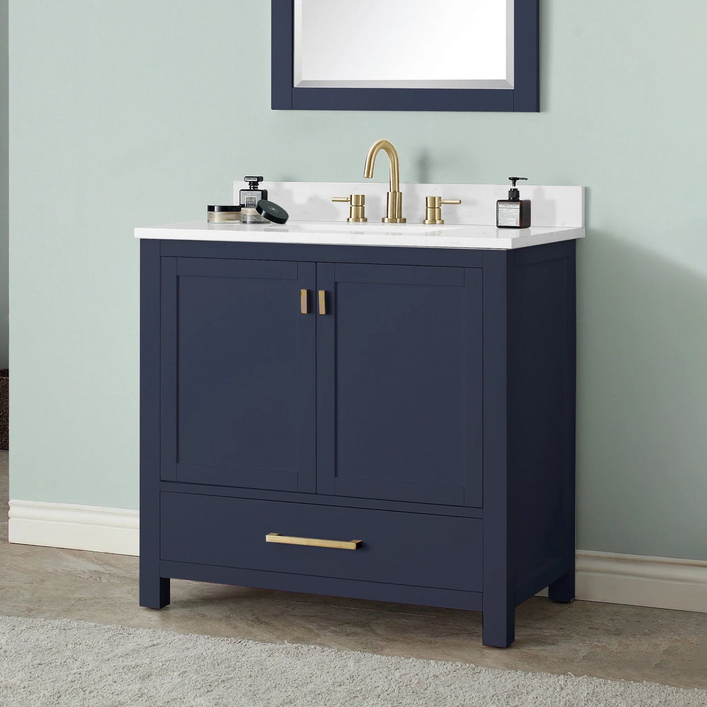 Modero 36" Freestanding Bathroom Vanity with Stone Top and Vitreous China Undermount Sink