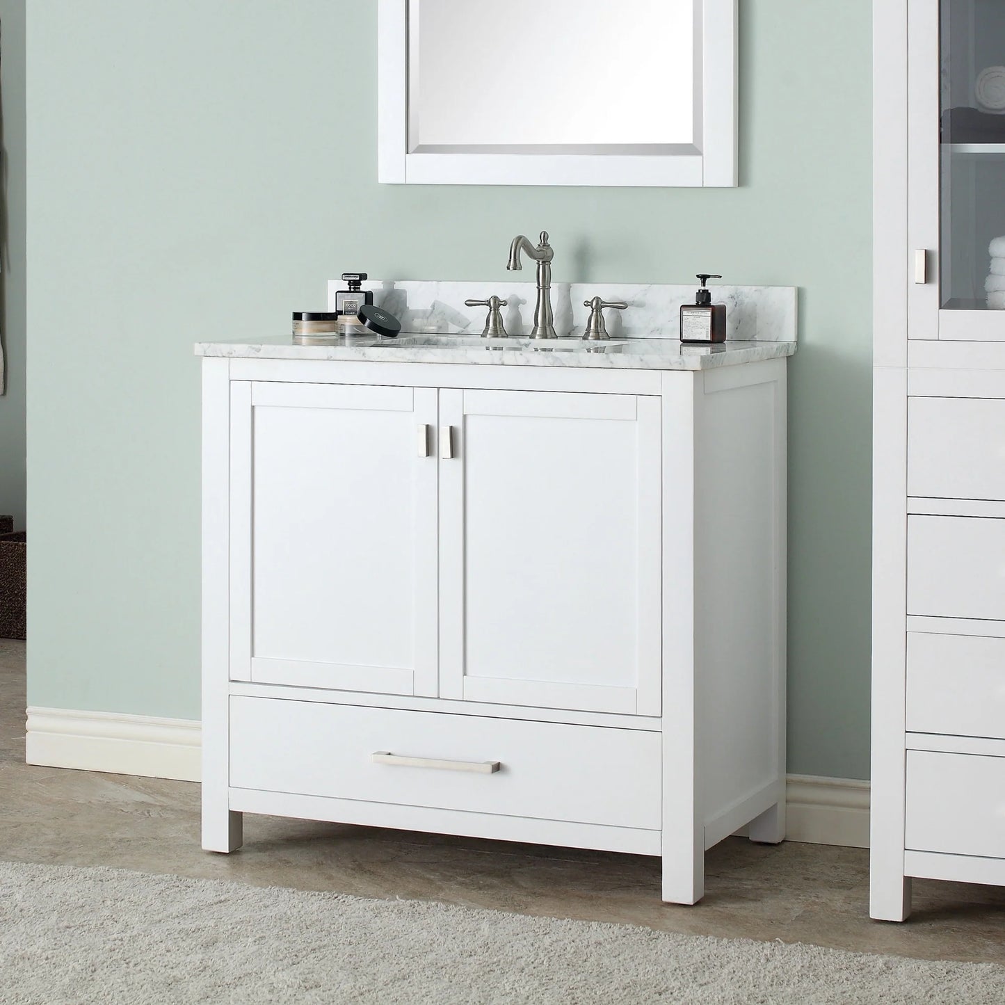 Modero 36" Freestanding Bathroom Vanity with Stone Top and Vitreous China Undermount Sink