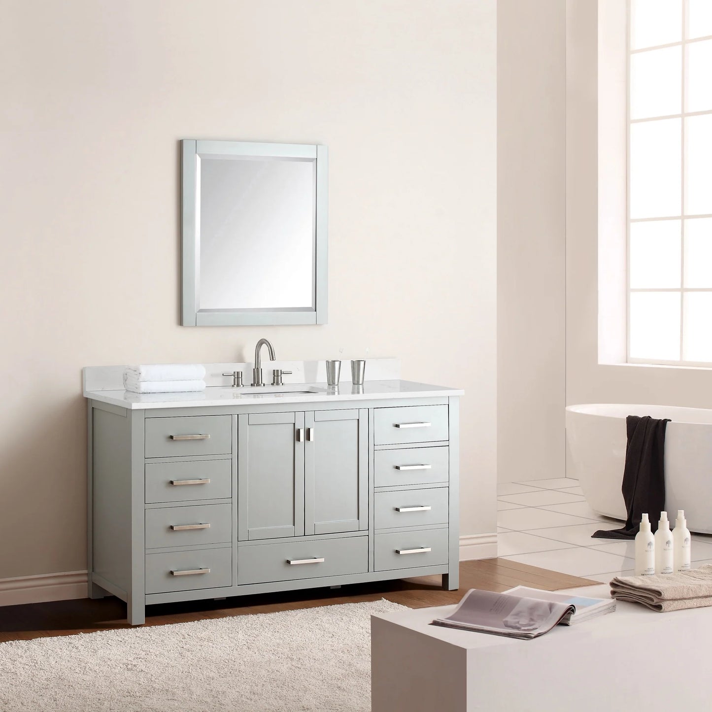 Modero 60" Freestanding Bathroom Vanity with Stone Top and Vitreous China Undermount Sink