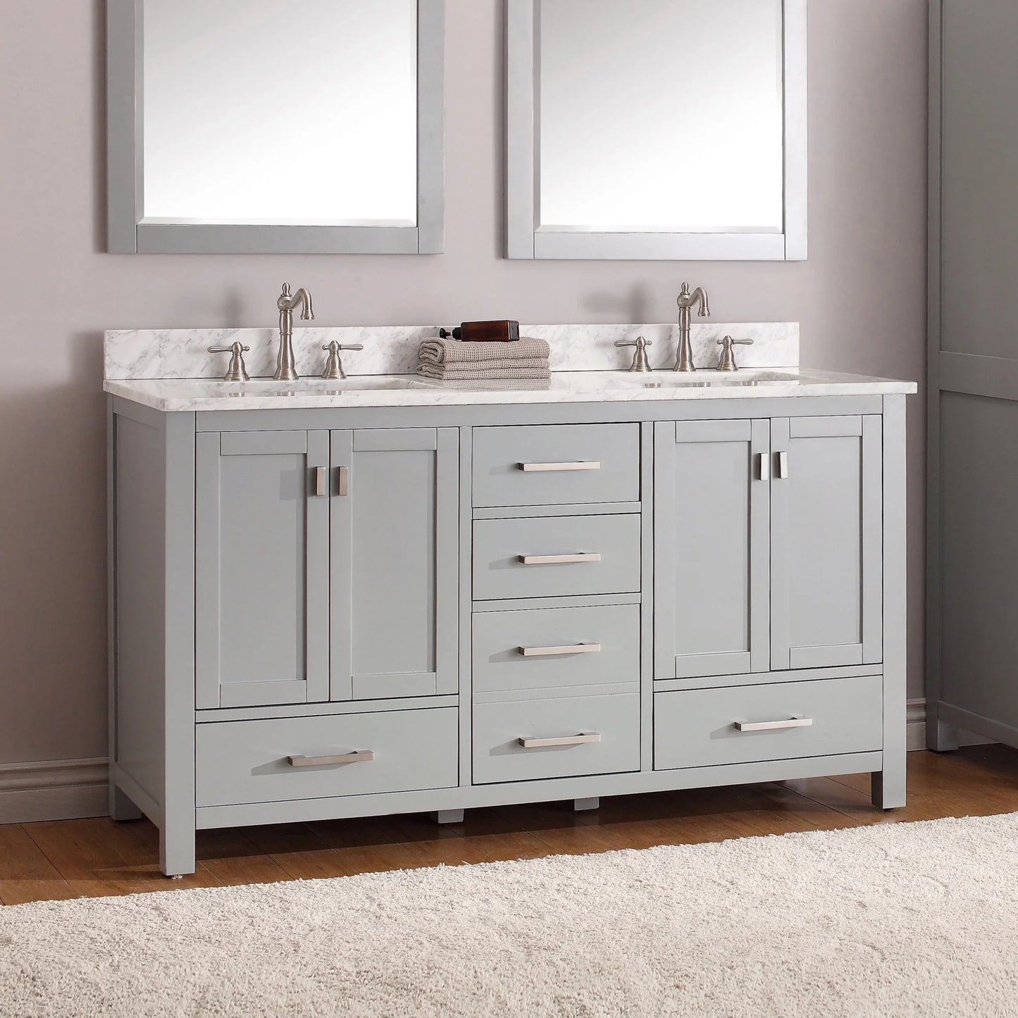 Modero 60" Freestanding Bathroom Vanity with Stone Top and Vitreous China Undermount Sink