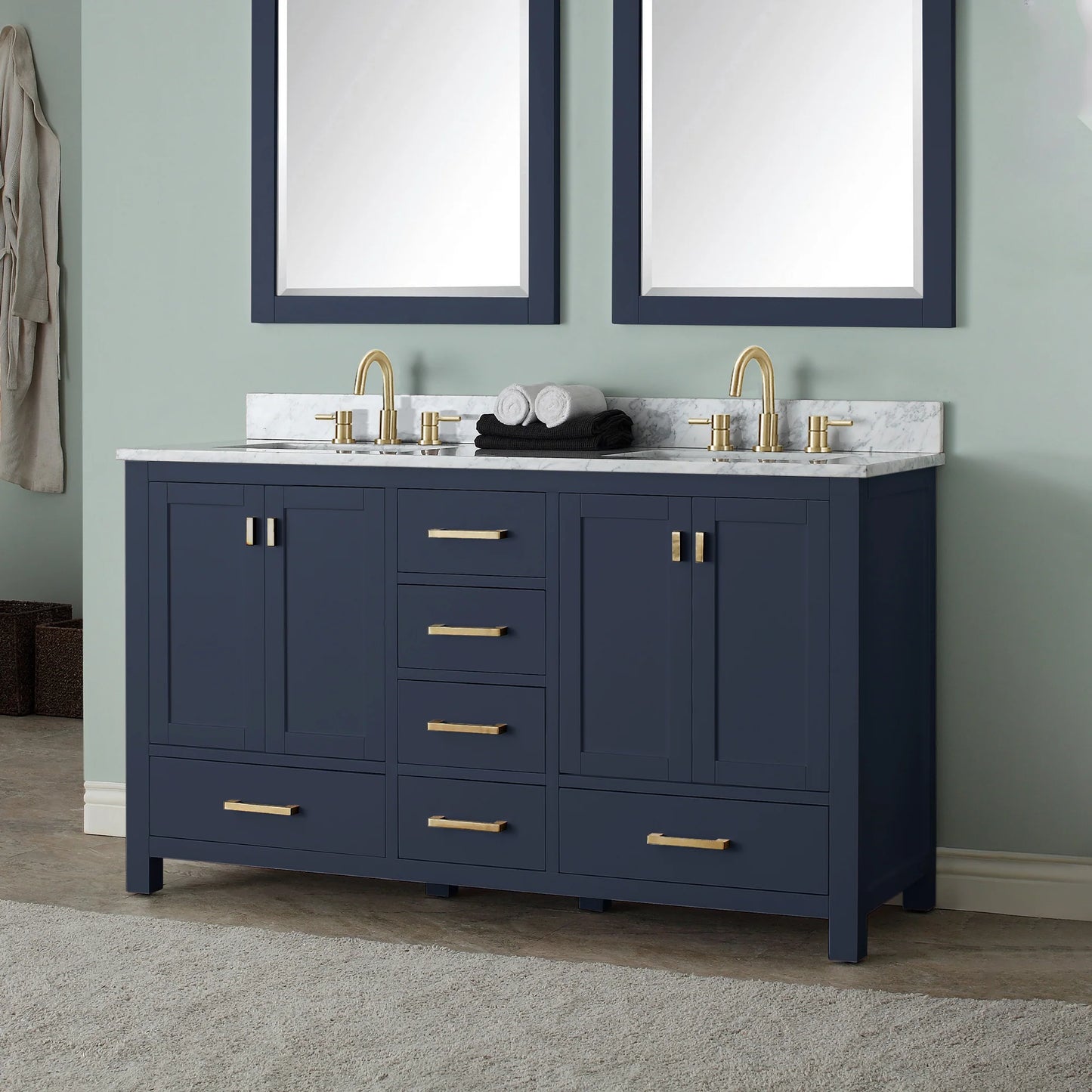 Modero 60" Freestanding Bathroom Vanity with Stone Top and Vitreous China Undermount Sink