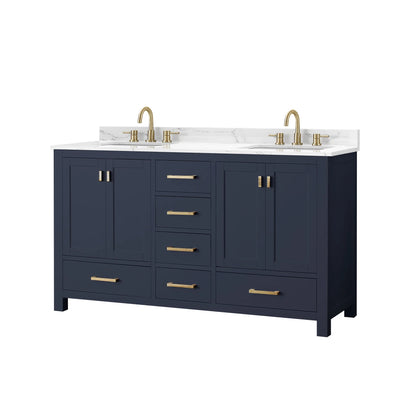 Modero 60" Freestanding Bathroom Vanity with Stone Top and Vitreous China Undermount Sink