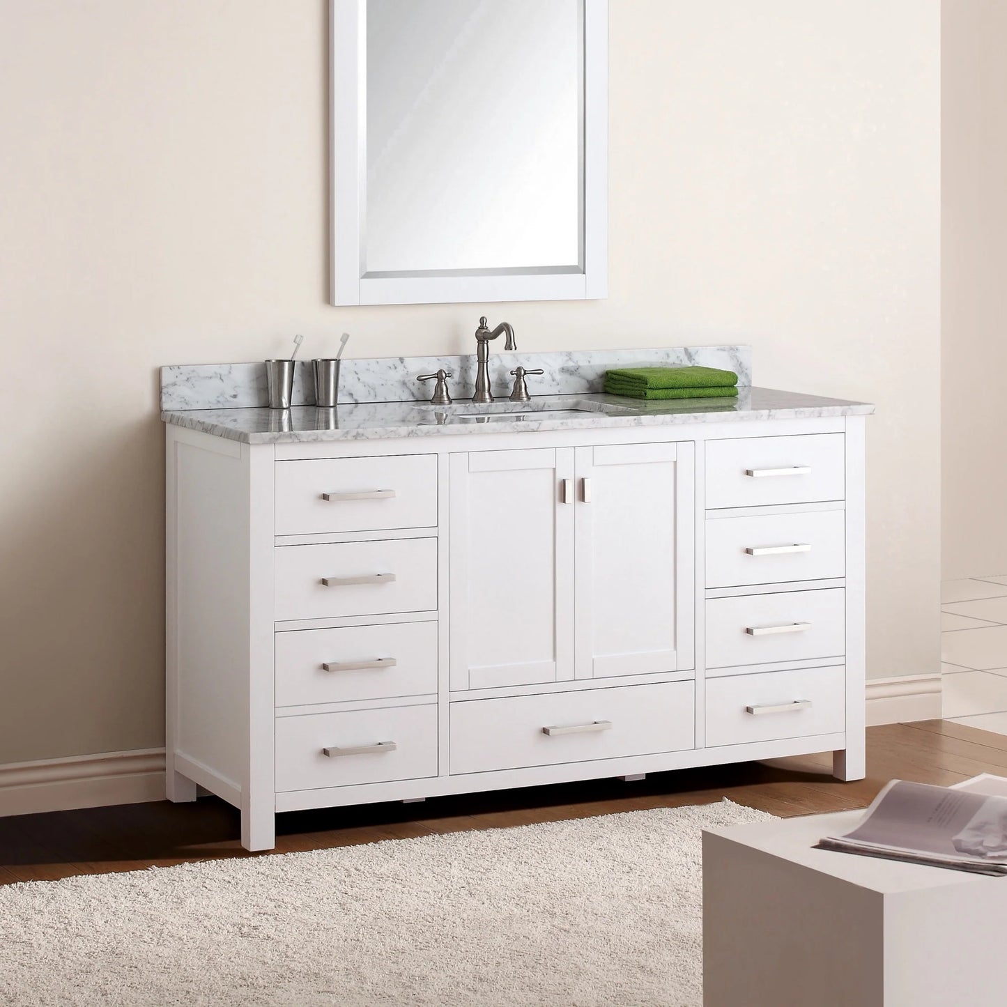 Modero 60" Freestanding Bathroom Vanity with Stone Top and Vitreous China Undermount Sink