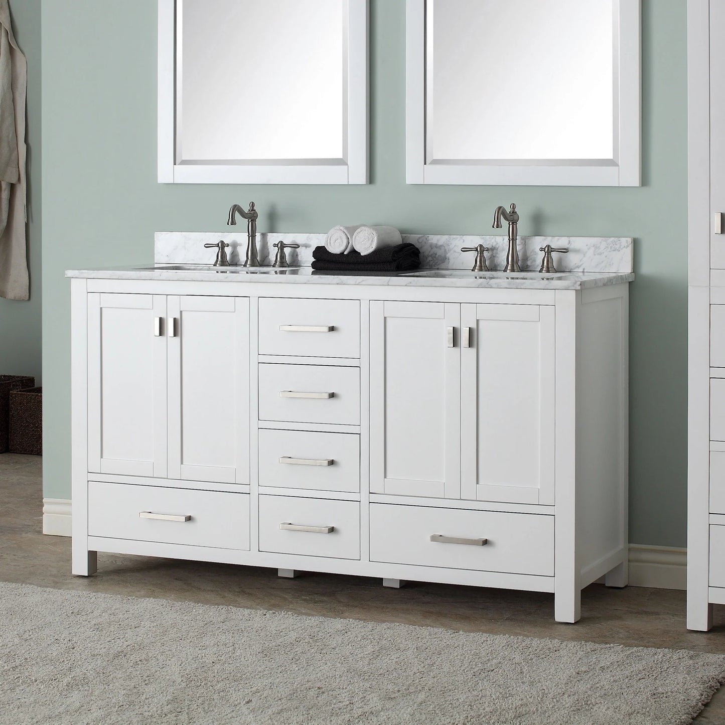 Modero 60" Freestanding Bathroom Vanity with Stone Top and Vitreous China Undermount Sink