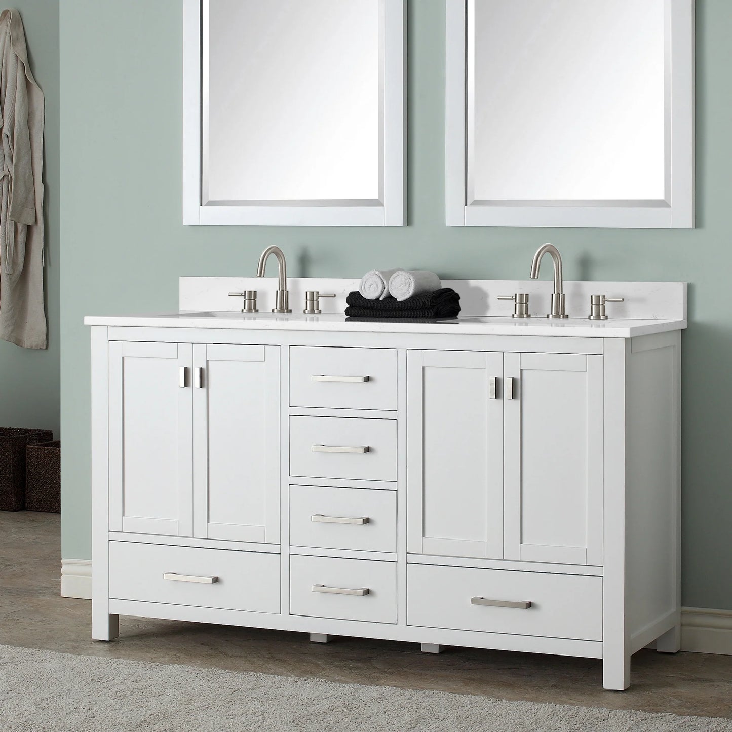 Modero 60" Freestanding Bathroom Vanity with Stone Top and Vitreous China Undermount Sink