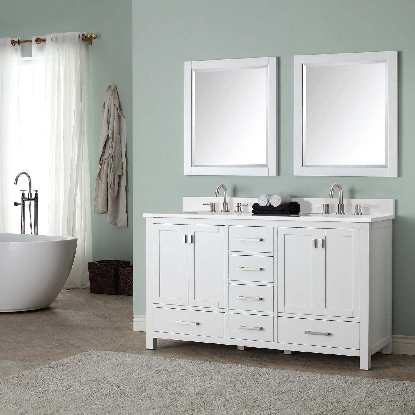 Modero 60" Freestanding Bathroom Vanity with Stone Top and Vitreous China Undermount Sink