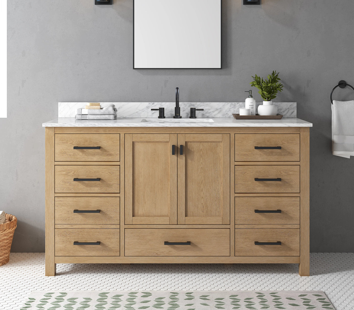 Modero 60" Freestanding Bathroom Vanity with Stone Top and Vitreous China Undermount Sink