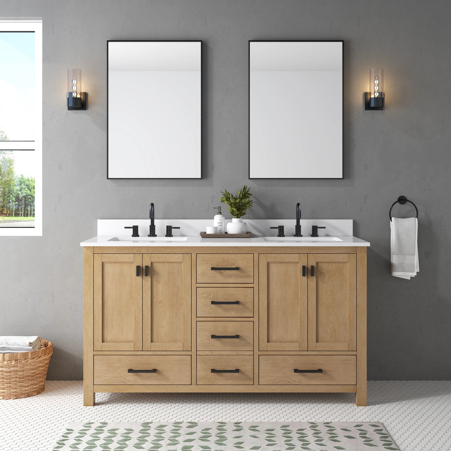 Modero 60" Freestanding Bathroom Vanity with Stone Top and Vitreous China Undermount Sink