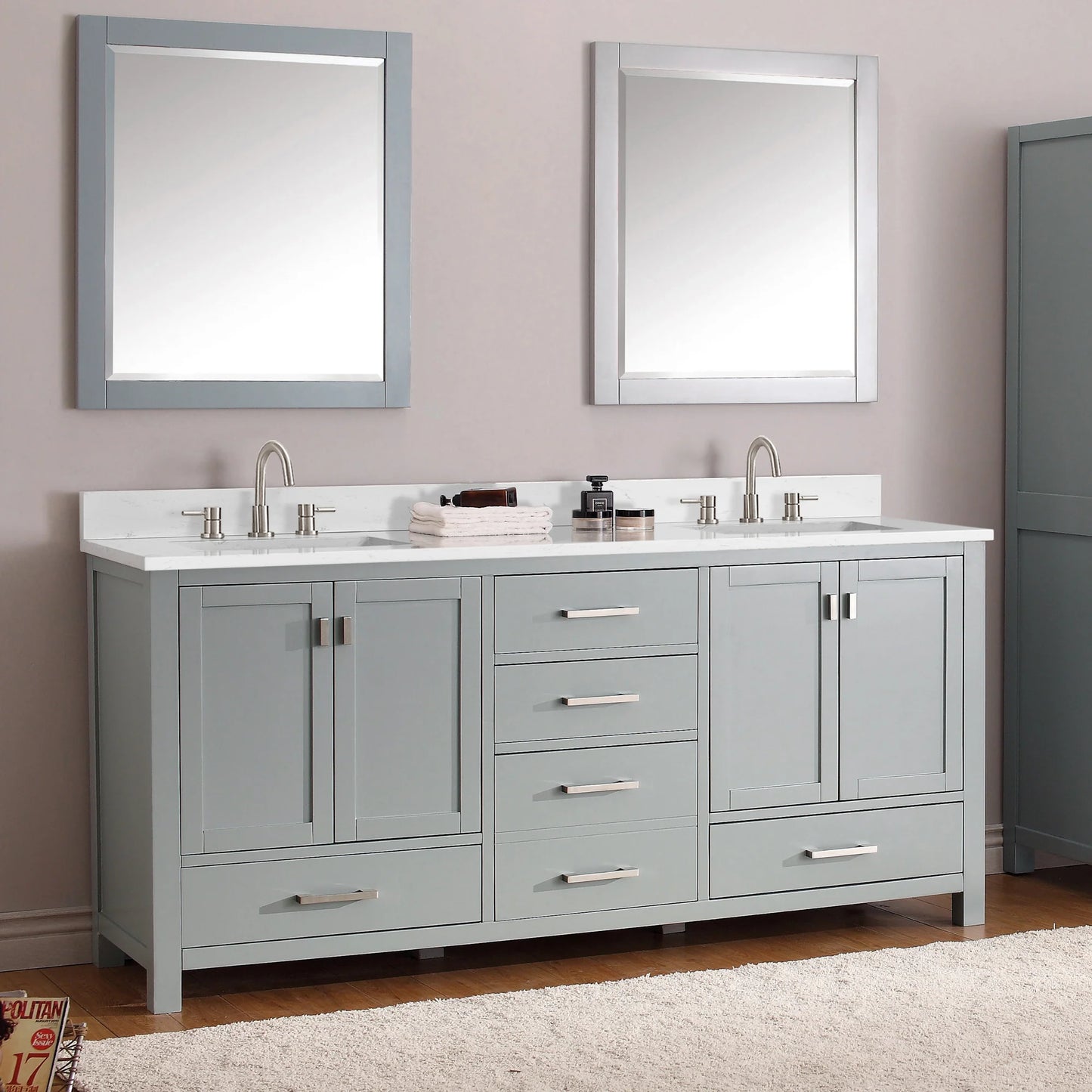 Modero 72" Freestanding Bathroom Vanity with Stone Top and Vitreous China Undermount Sinks