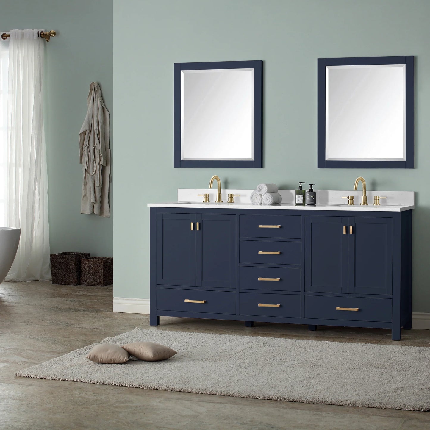 Modero 72" Freestanding Bathroom Vanity with Stone Top and Vitreous China Undermount Sinks