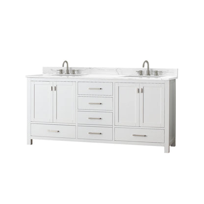 Modero 72" Freestanding Bathroom Vanity with Stone Top and Vitreous China Undermount Sinks