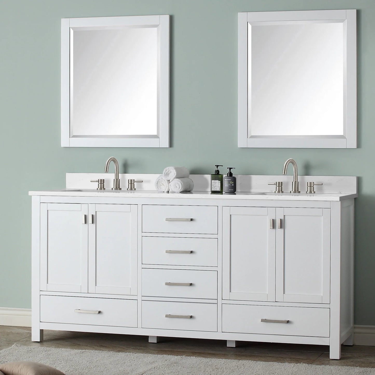 Modero 72" Freestanding Bathroom Vanity with Stone Top and Vitreous China Undermount Sinks