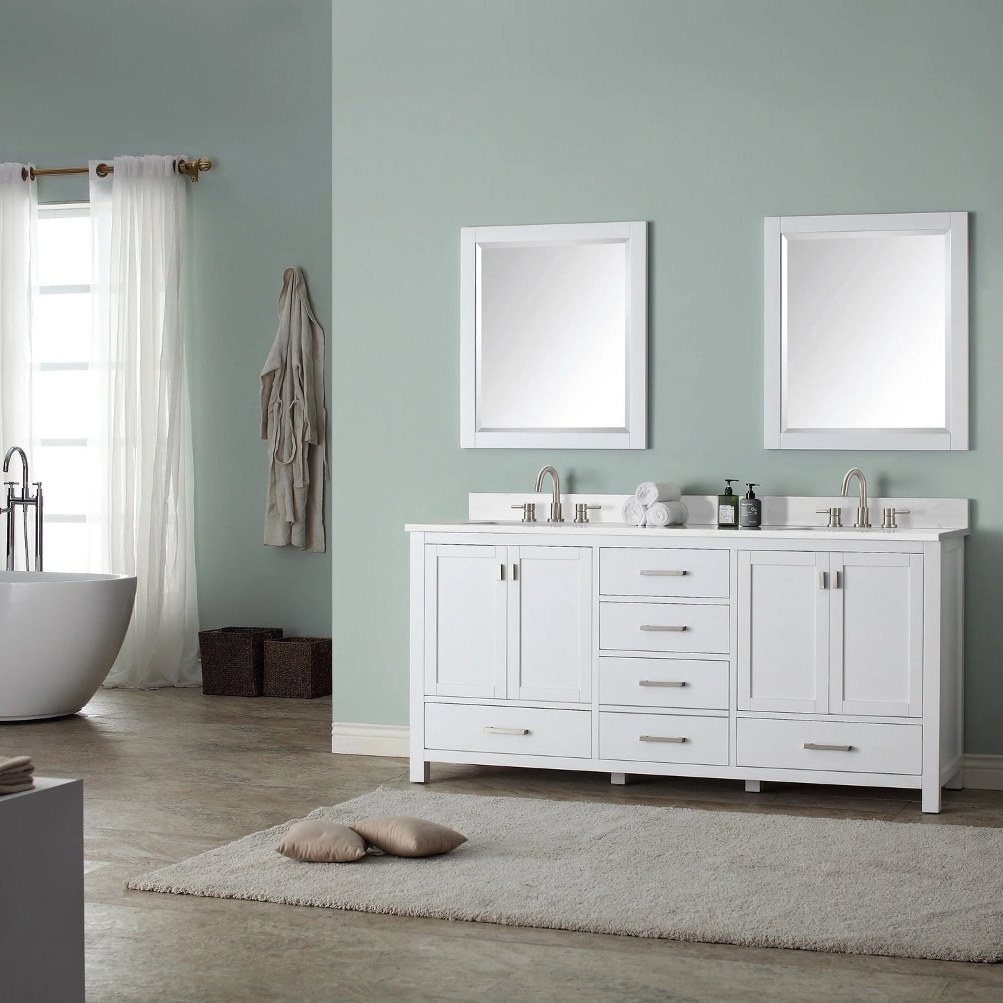 Modero 72" Freestanding Bathroom Vanity with Stone Top and Vitreous China Undermount Sinks