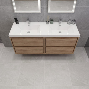 Sage 60" Wall Mounted Bathroom Vanity with Acrylic Integrated Sink Top