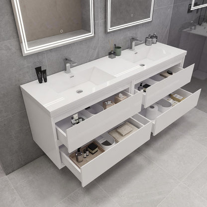 Sage 72" Wall Mounted Bathroom Vanity with Acrylic Integrated Sink Top