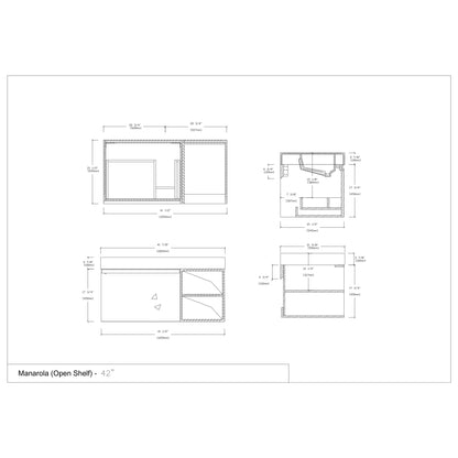 Manarola Open Shelf 42" Wall Mounted Bathroom Vanity with Quartz Top and Cermic Undermount Sink