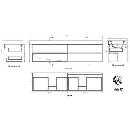 Marfa 72" Wall Mounted Bathroom Vanity with Quartz Top and Cermic Undermount Sinks