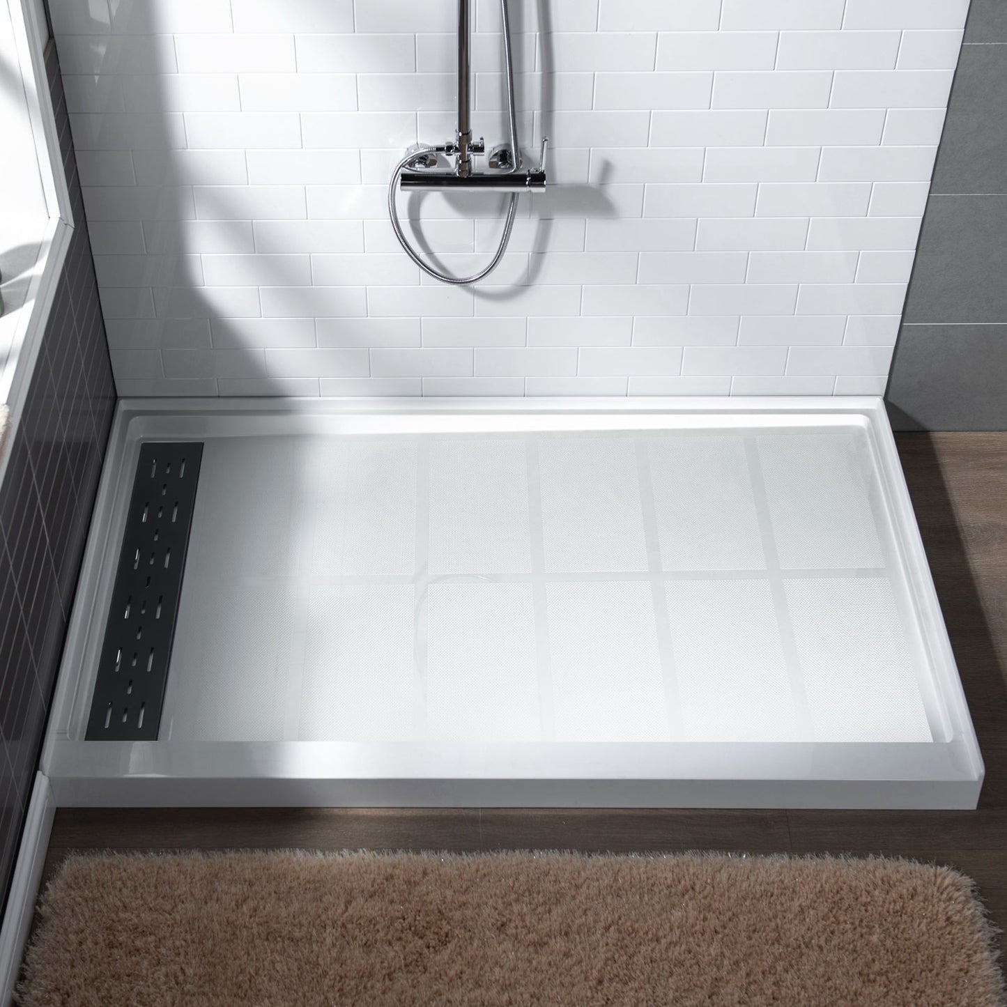 Offset Solid Surface Shower Base Pan