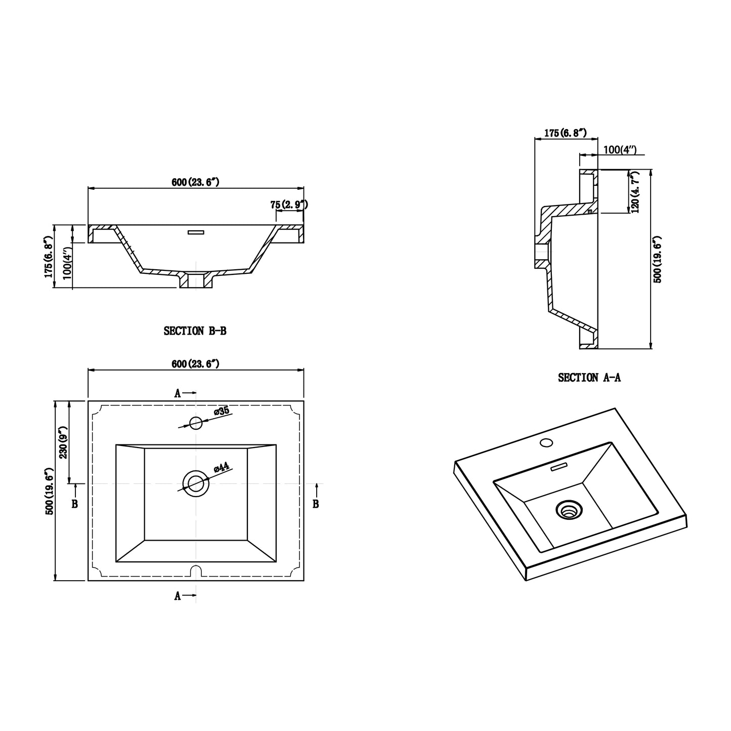 Nobel Integrated Acrylic Sink Top Vanity Top