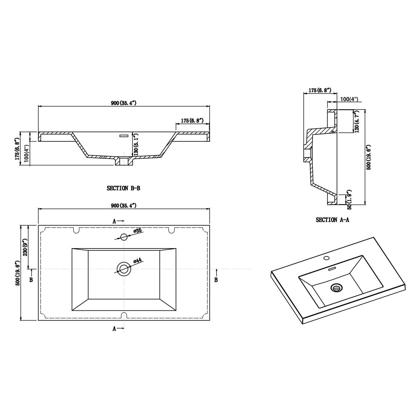 Nobel Integrated Acrylic Sink Top Vanity Top