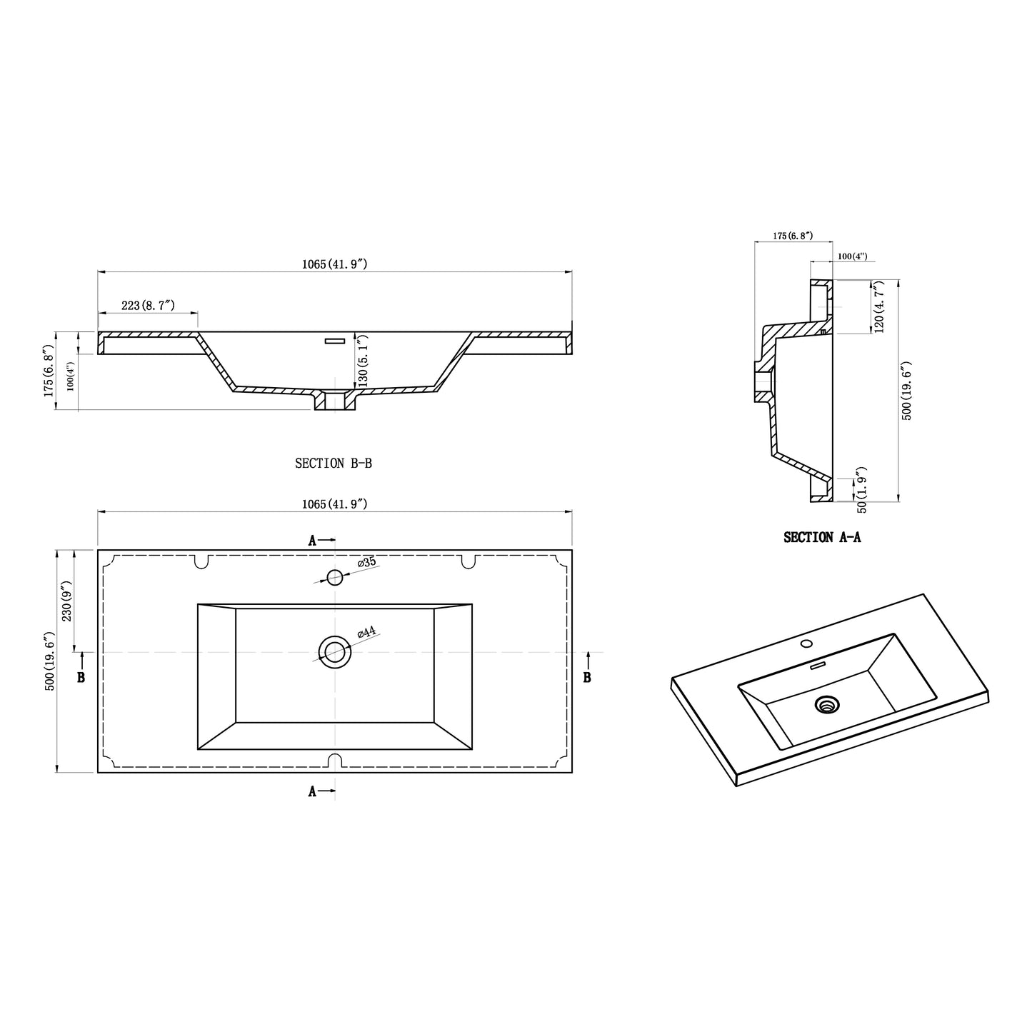 Nobel Integrated Acrylic Sink Top Vanity Top