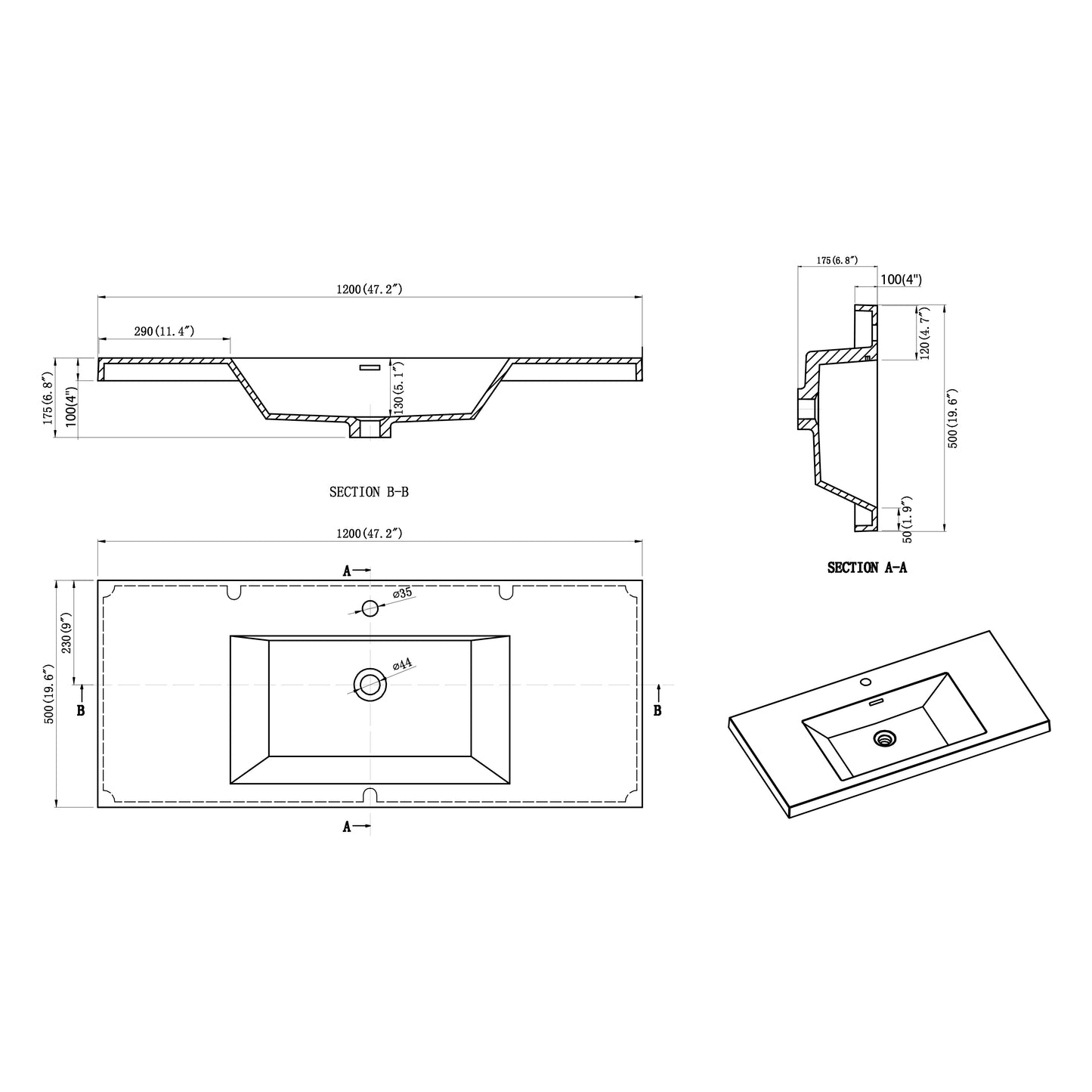 Nobel Integrated Acrylic Sink Top Vanity Top