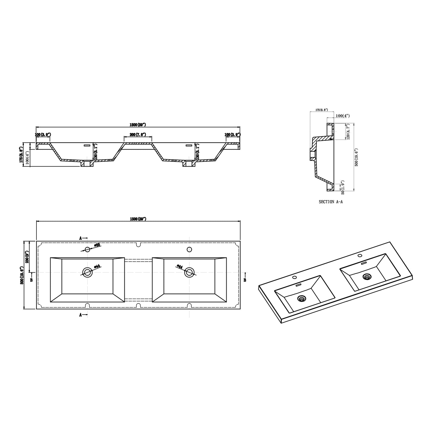 Nobel Integrated Acrylic Sink Top Vanity Top