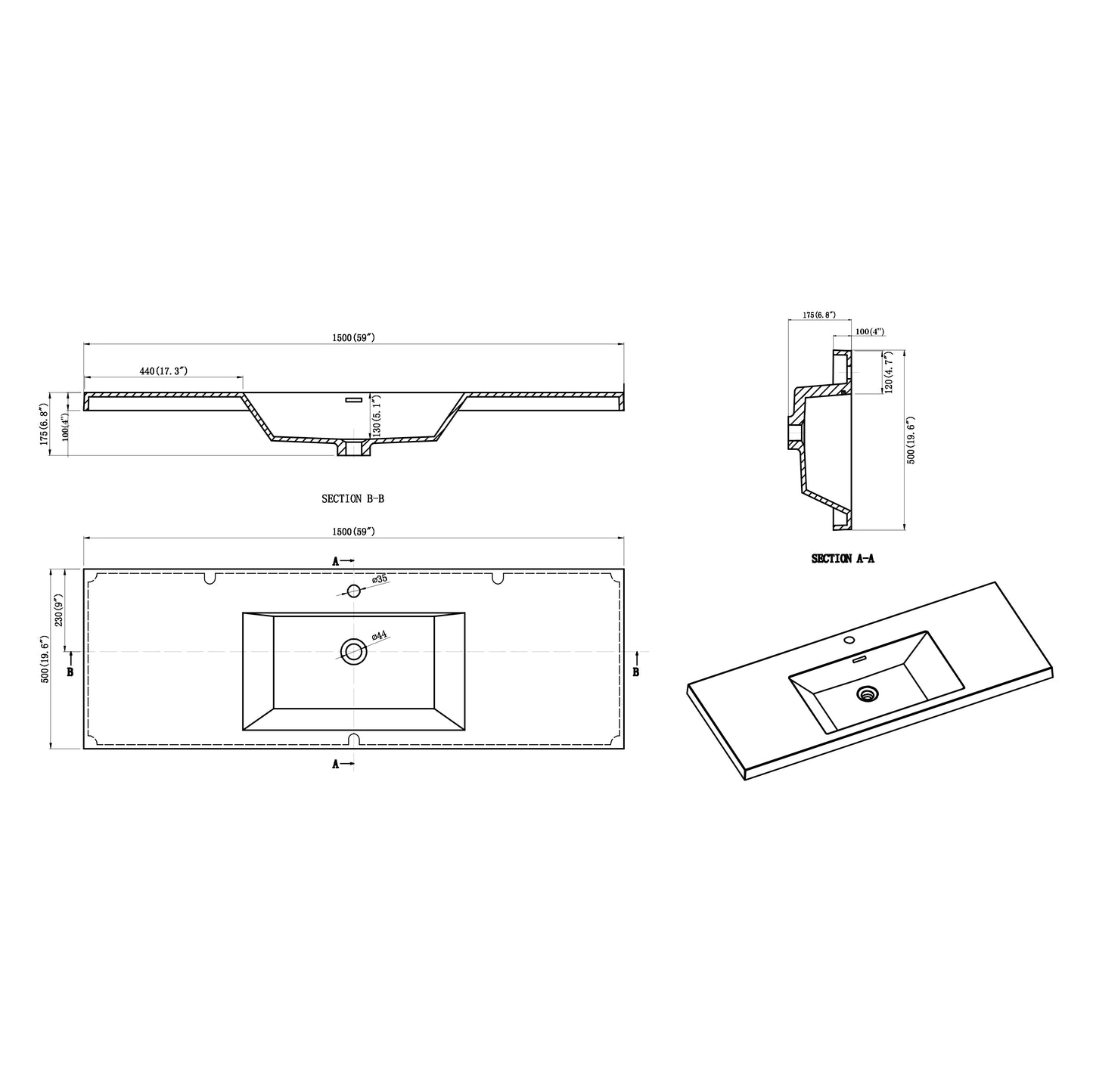 Nobel Integrated Acrylic Sink Top Vanity Top