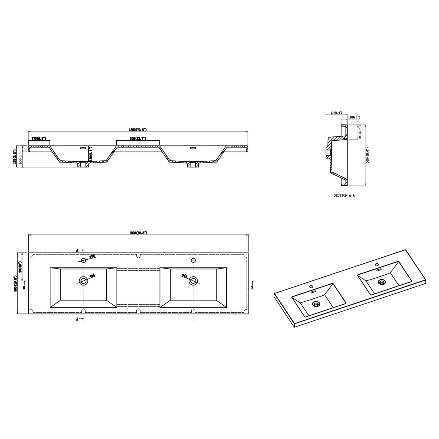 Nobel Integrated Acrylic Sink Top Vanity Top