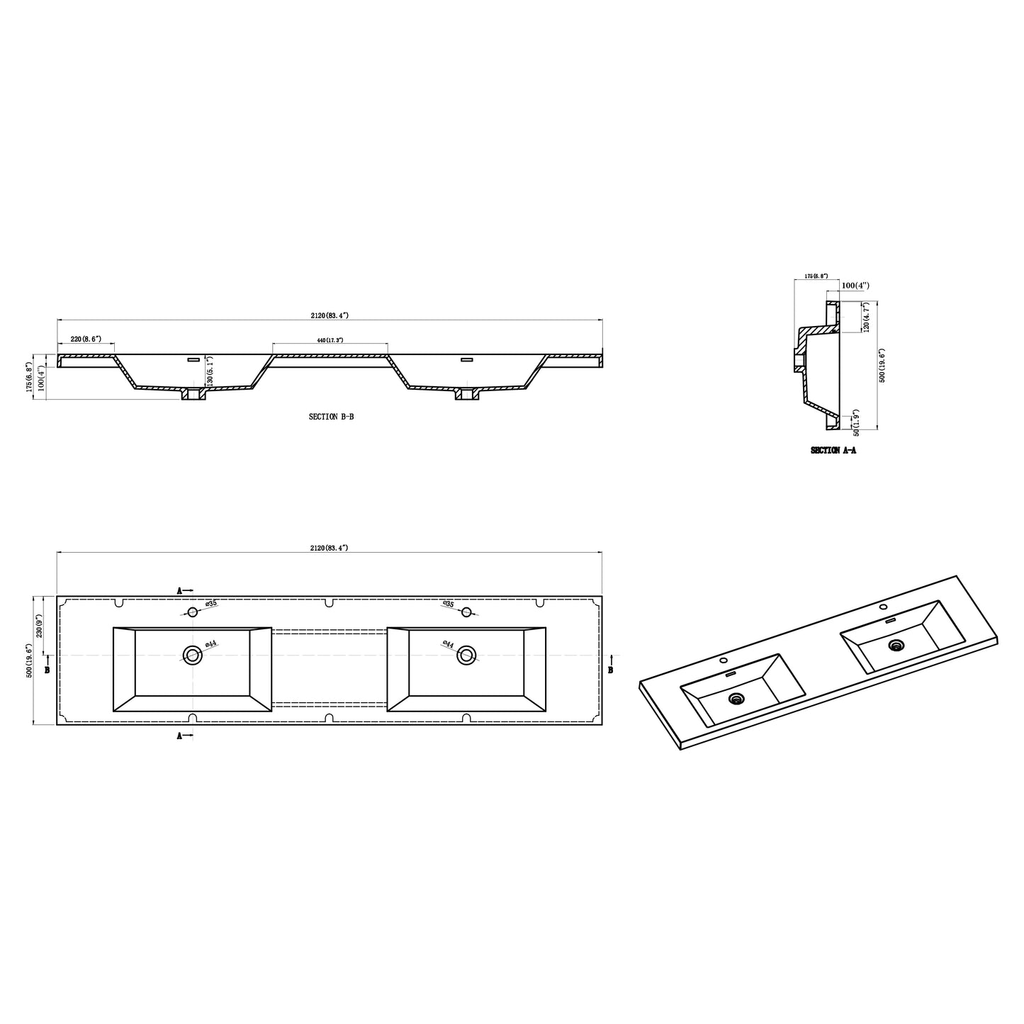 Nobel Integrated Acrylic Sink Top Vanity Top