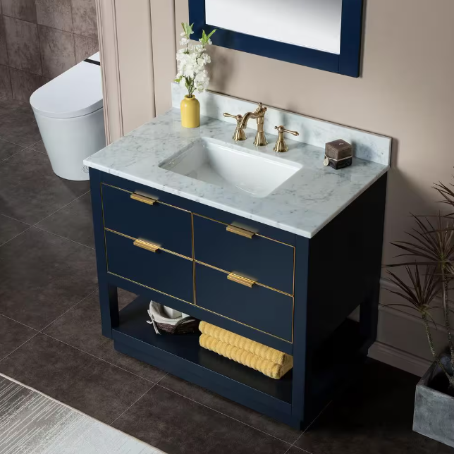 Venice 36" Freestanding Bathroom Vanity with Natural Carrara Marble Top