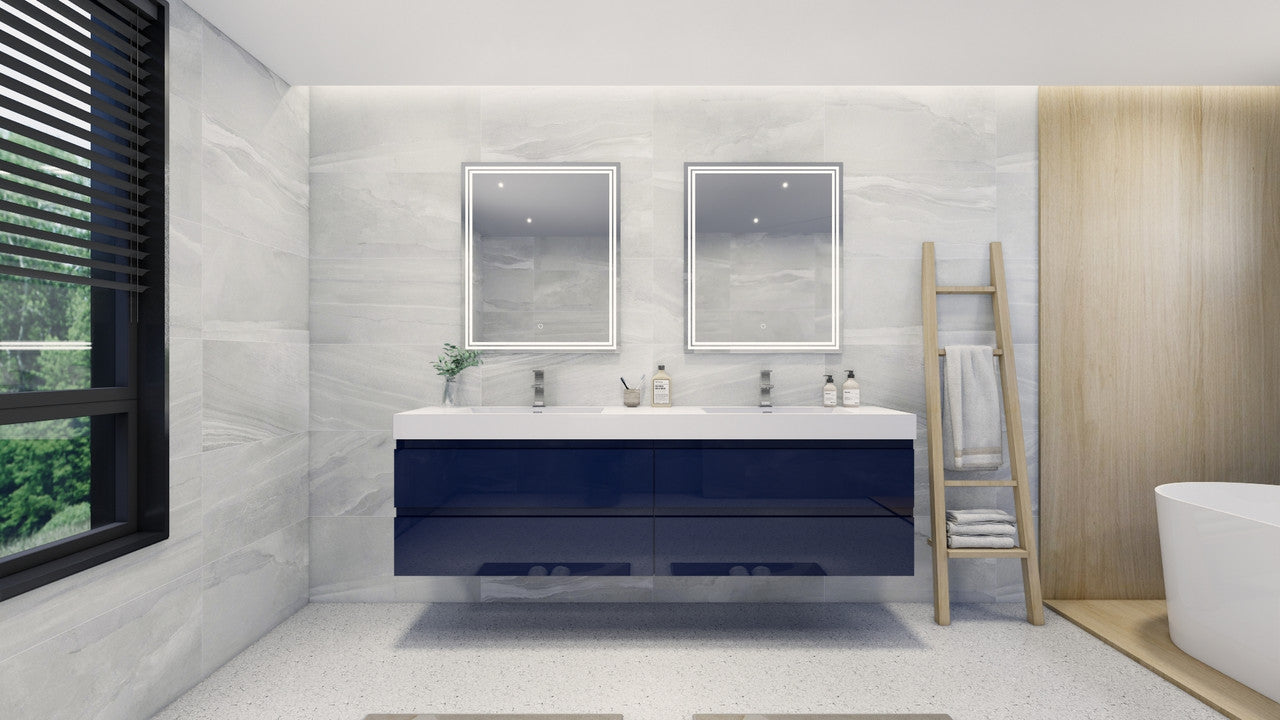 Fortune 84" Wall Mounted Bathroom Vanity with Reinforced Acrylic Integrated Sink Top