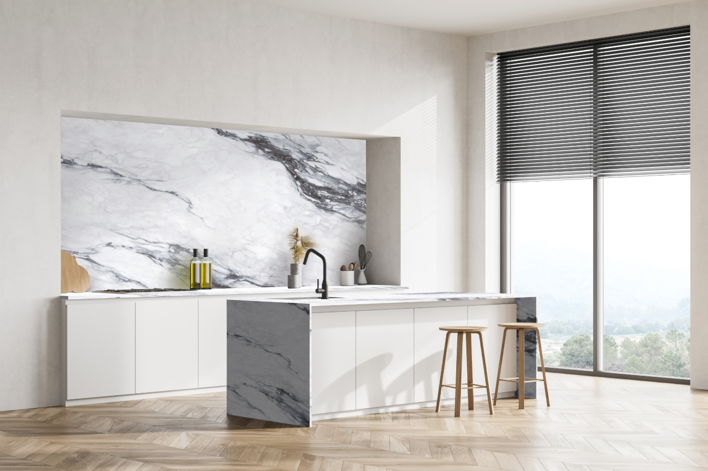 Noir Feathers Printed Surface Quartz Slab