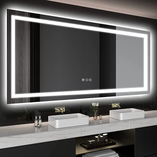 [CLEARANCE] 96"W x 36"H Borealis LED Mirror with Adjustable Light Settings and Anti-Fog Function