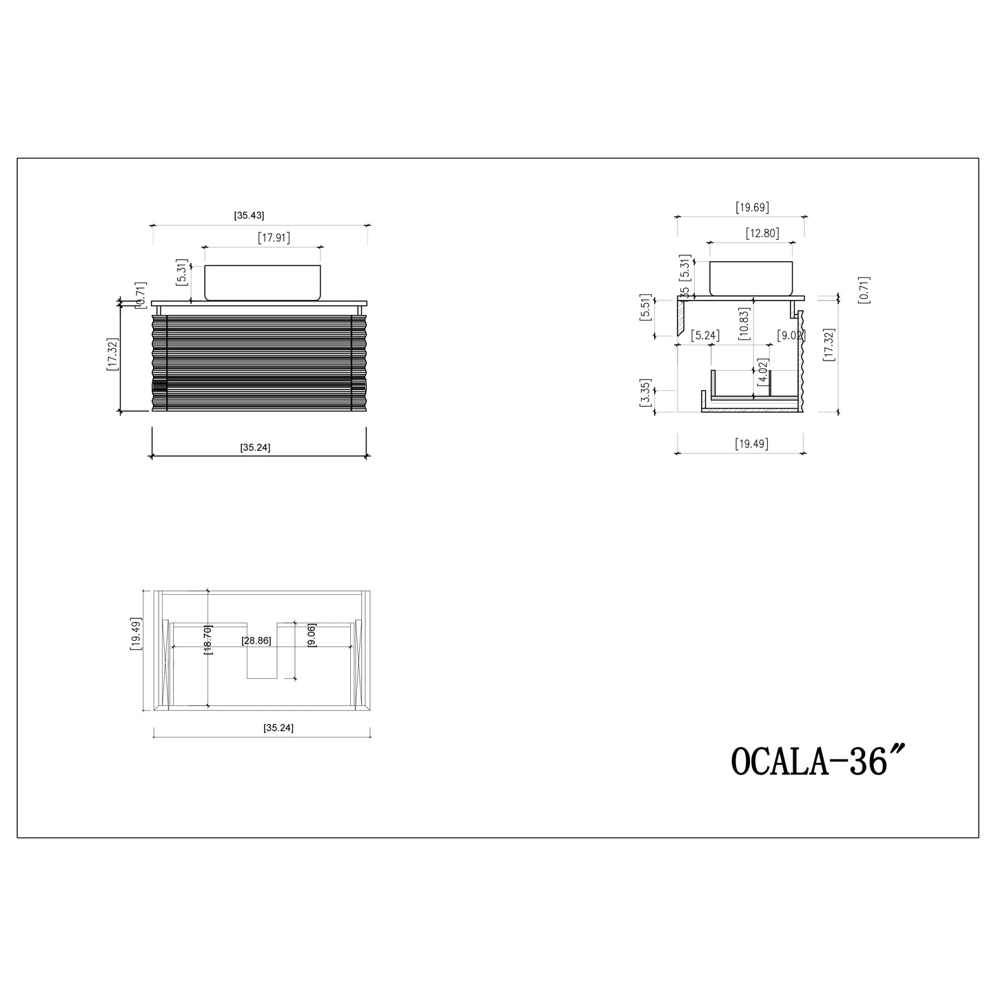 Ocala 36" Wall Mounted Bathroom Vanity with Black Forest Quartz Top and Natural Stone Vessel Sink