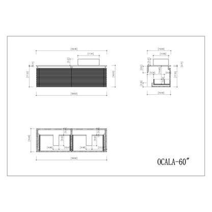 Ocala 60" Wall Mounted Bathroom Vanity with Black Forest Quartz Top and Natural Stone Vessel Sink