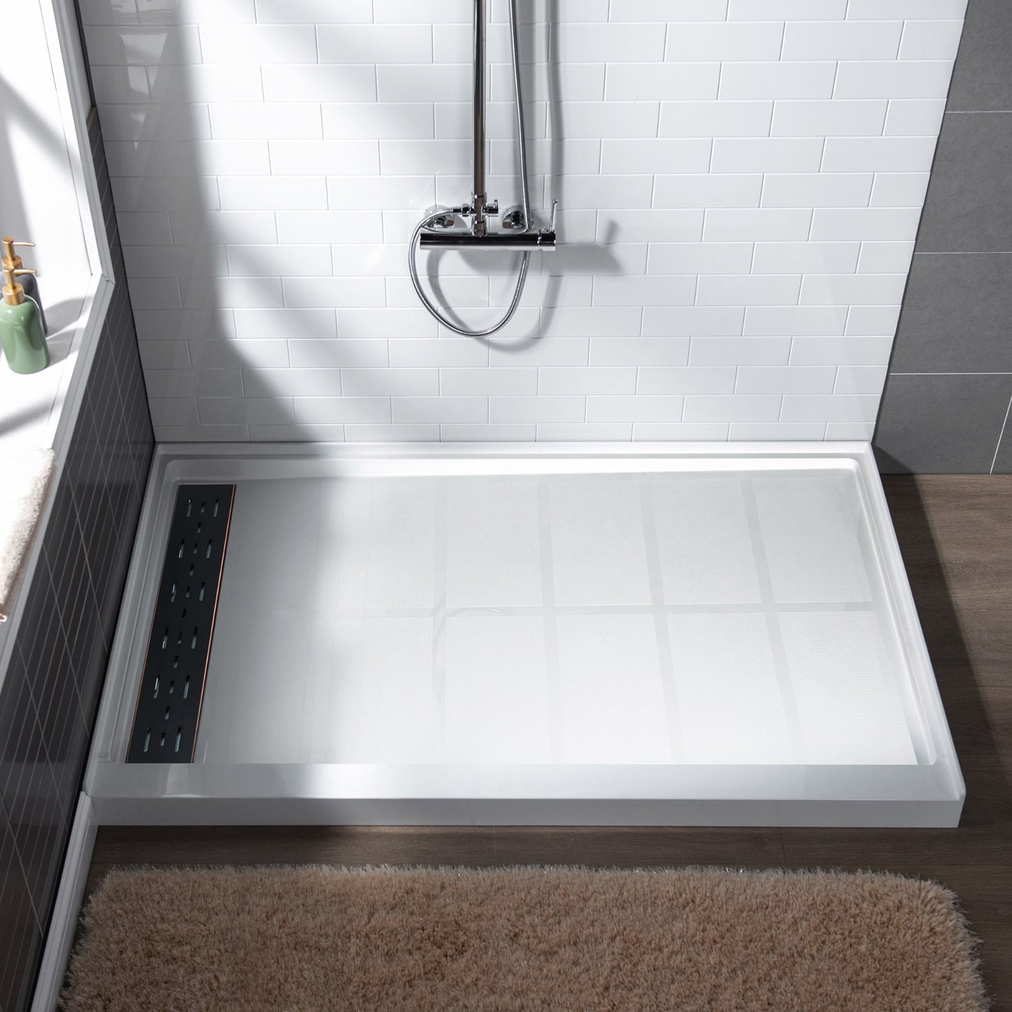 Offset Solid Surface Shower Base Pan