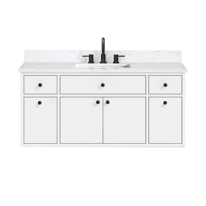 Paisley 48" Wall Mounted Bathroom Vanity with Cala White Engineered Marble Top and Vitreous China Undermount Sink