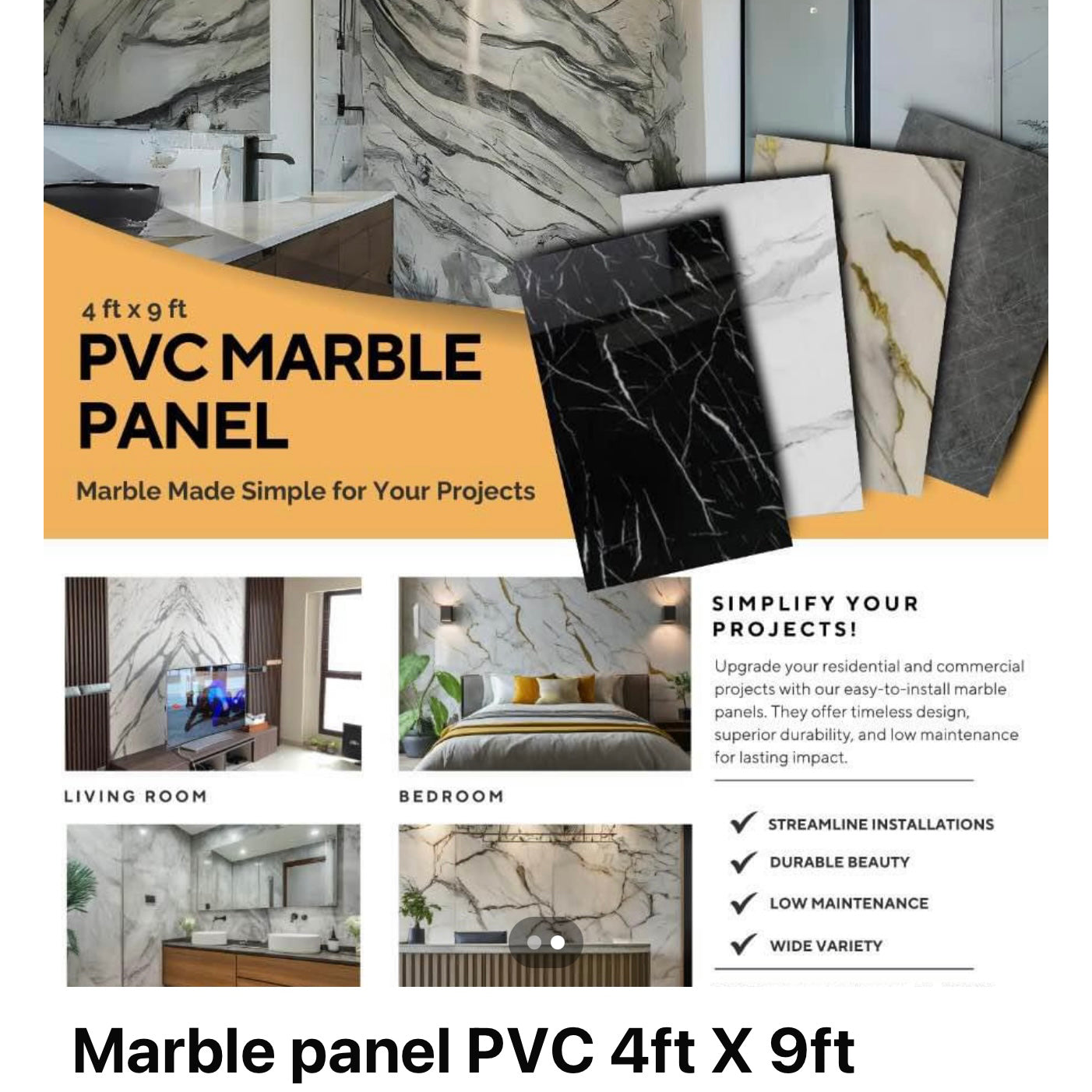 Grey Marquina PVC Shower / Interior Decorative Wall Panel