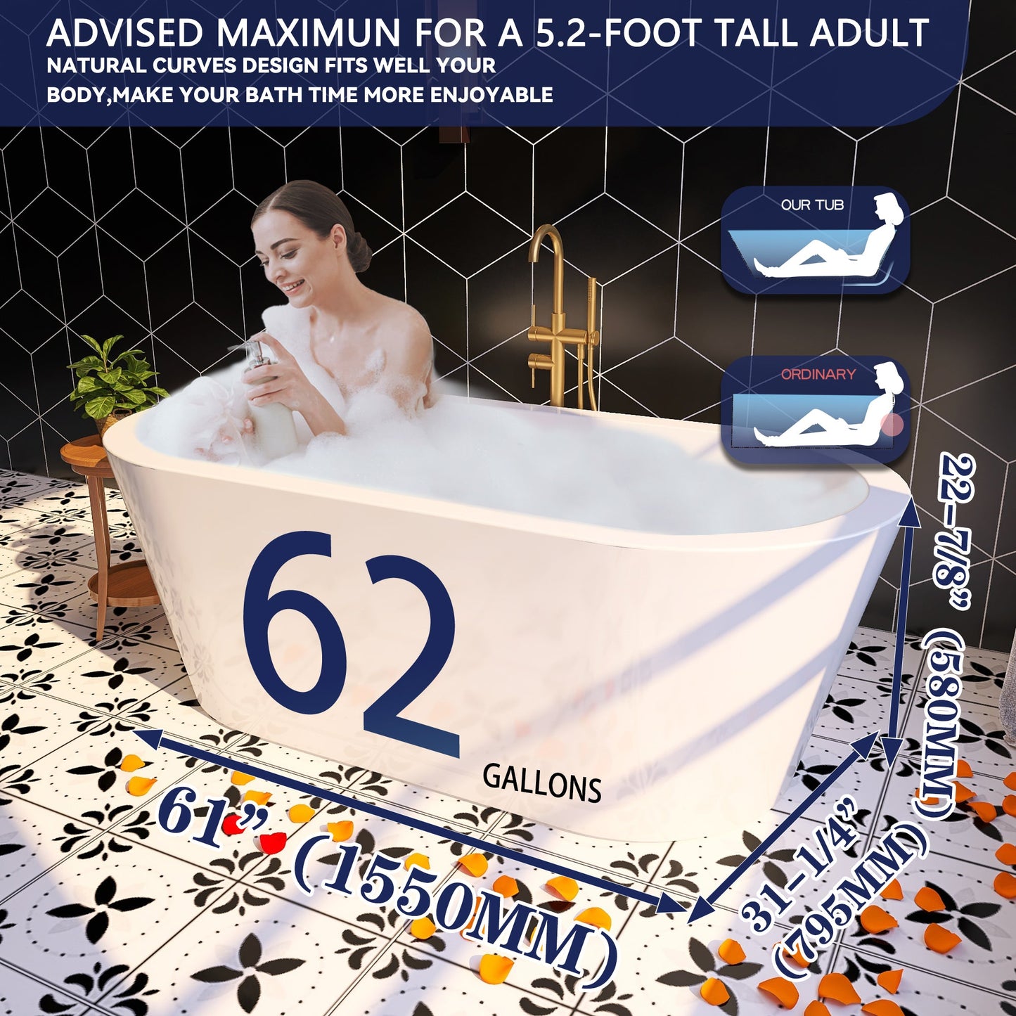 Freestanding Bathtub – Glossy White – Liora
