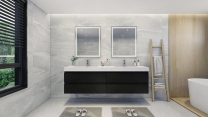 Fortune 84" Wall Mounted Bathroom Vanity with Reinforced Acrylic Integrated Sink Top